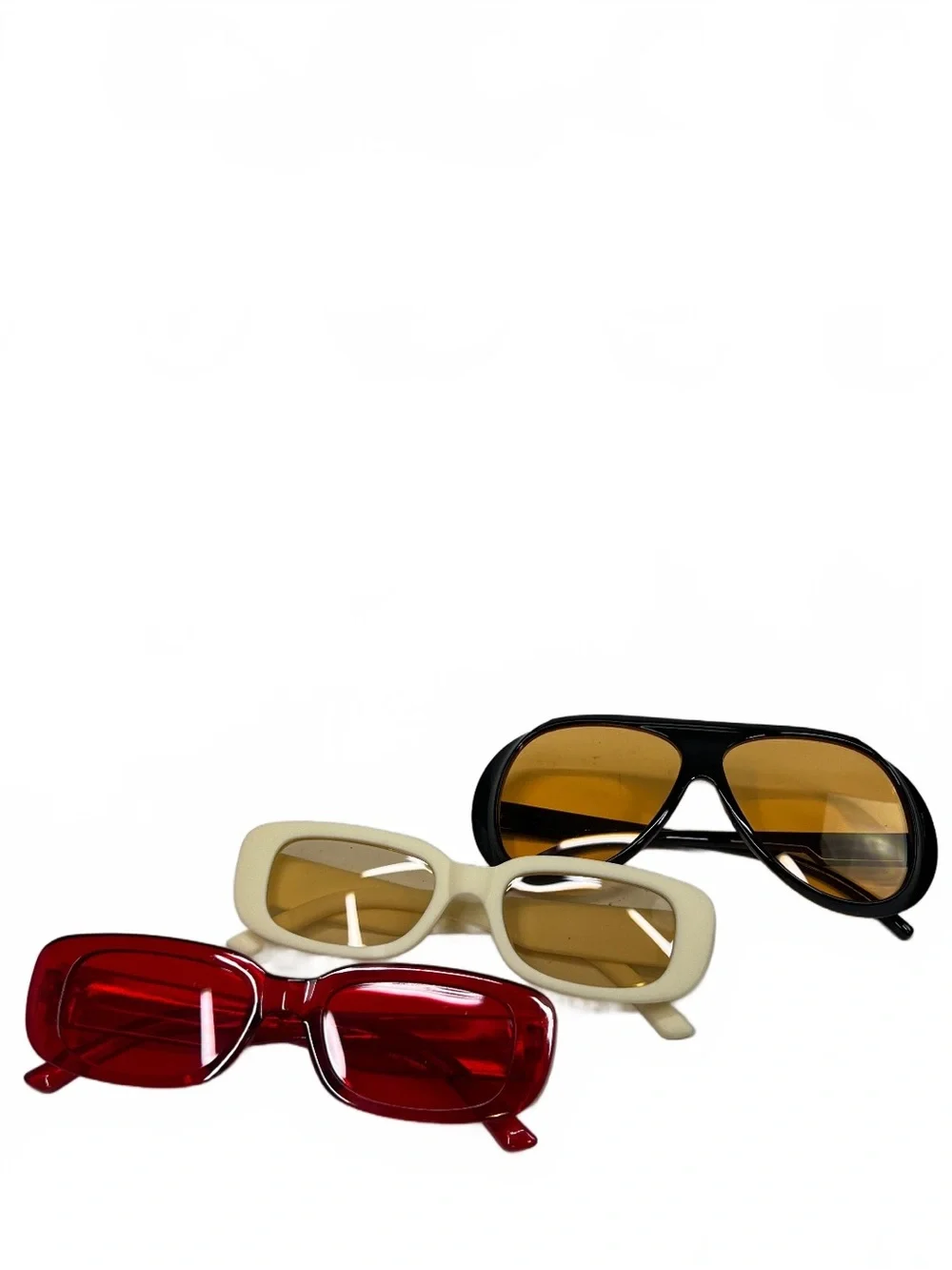 Fashion Sunglasses Set Black Cream Red 3-Piece Accessory Set